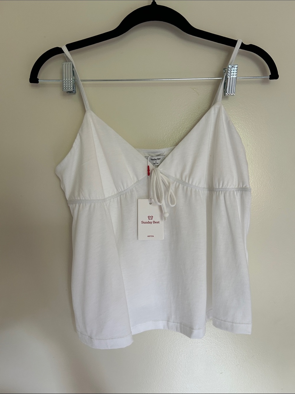 Aritzia Sunday Best White Cotton Tie-Front Spaghetti Strap Camisole